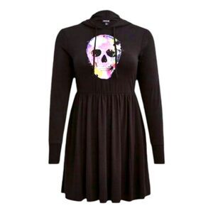 TORRID SUPER SOFT  BLACK HOODED SKULL PRINT PLUS SIZE SKATER DRESS SIZE SIZE 2X